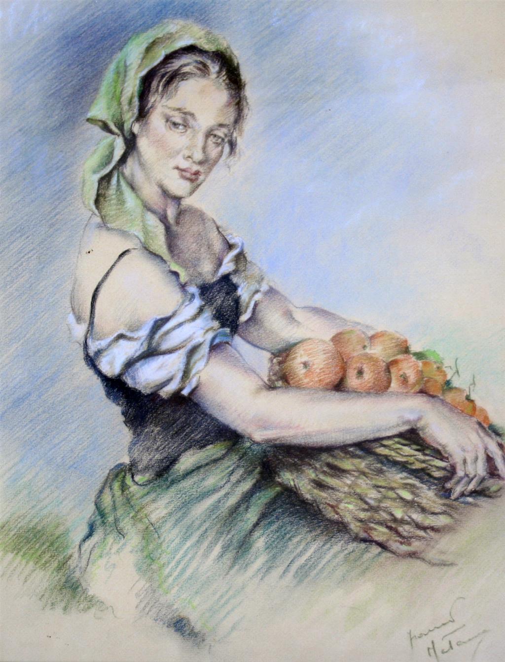 Franco Matania (1922-) Orange Seller 49 x 39cm